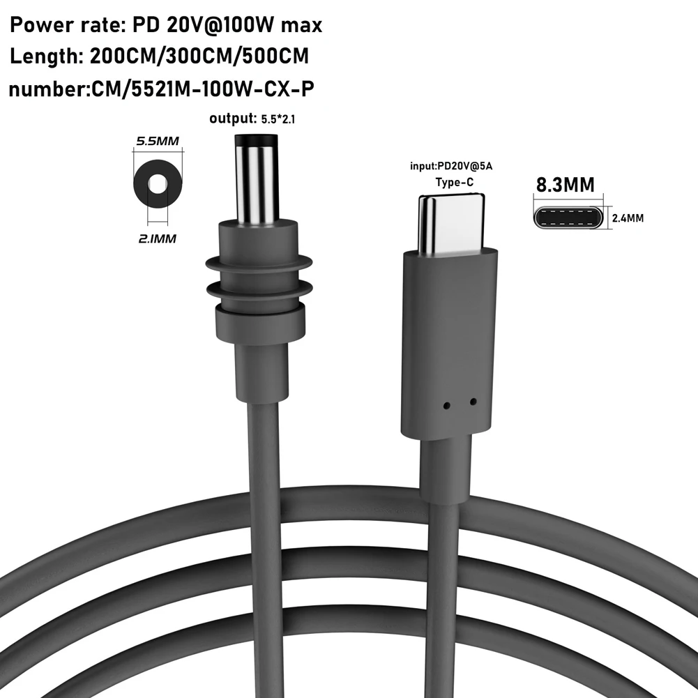 For Starlink Mini Gen 3 USB C To DC Power Adapter 100W DC Power Type-C Input Replacement Cable Barrel Jack Charging Cable