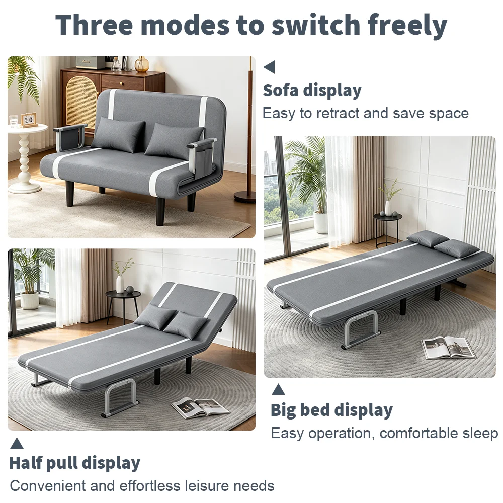 [UK Stock] Folding Sofa Bed Couch 3 in 1 with 2 Pillows, Lounge Cotton Chair Lazy Cushion for Apartment Home Livingroom