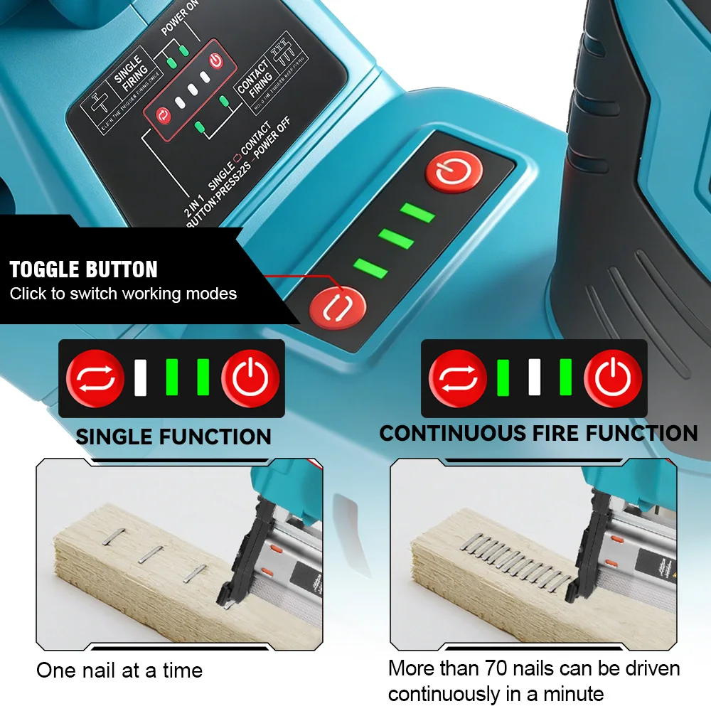 ONEVAN 2in1 Brushless Electric Nail Gun F15-F50 K410-K4 Cordless 2Gear Stapler Framing Nailer Power Tool For 21V 18V Battery