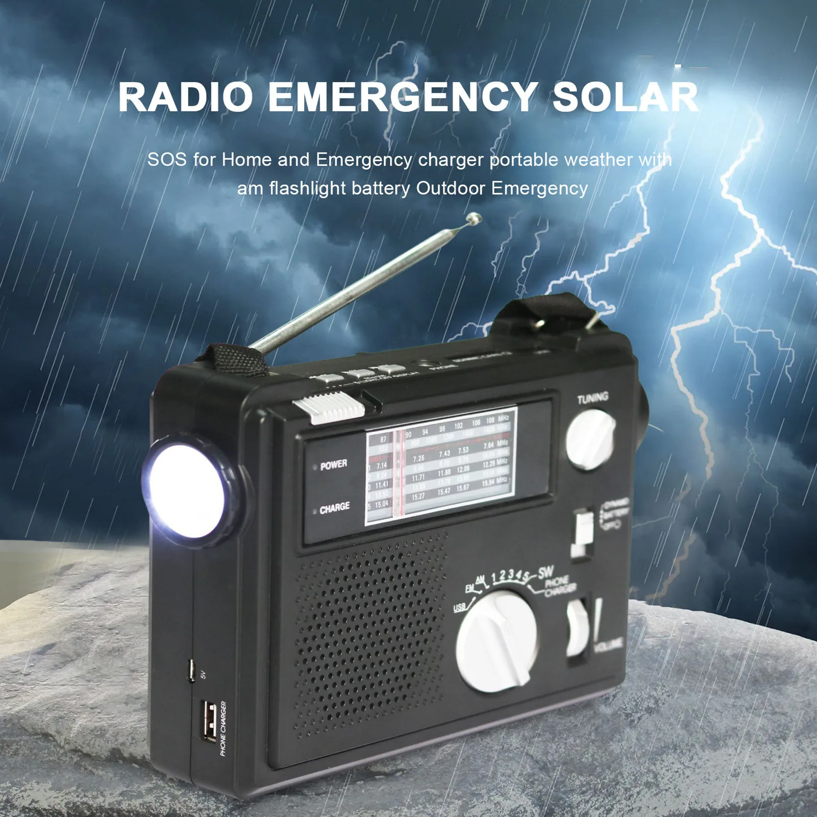 Emergency Radio Portable Emergency Radio Weather Alert Radio With Cellphone Charging Hand Crank & Battery Operated SOS Alarm