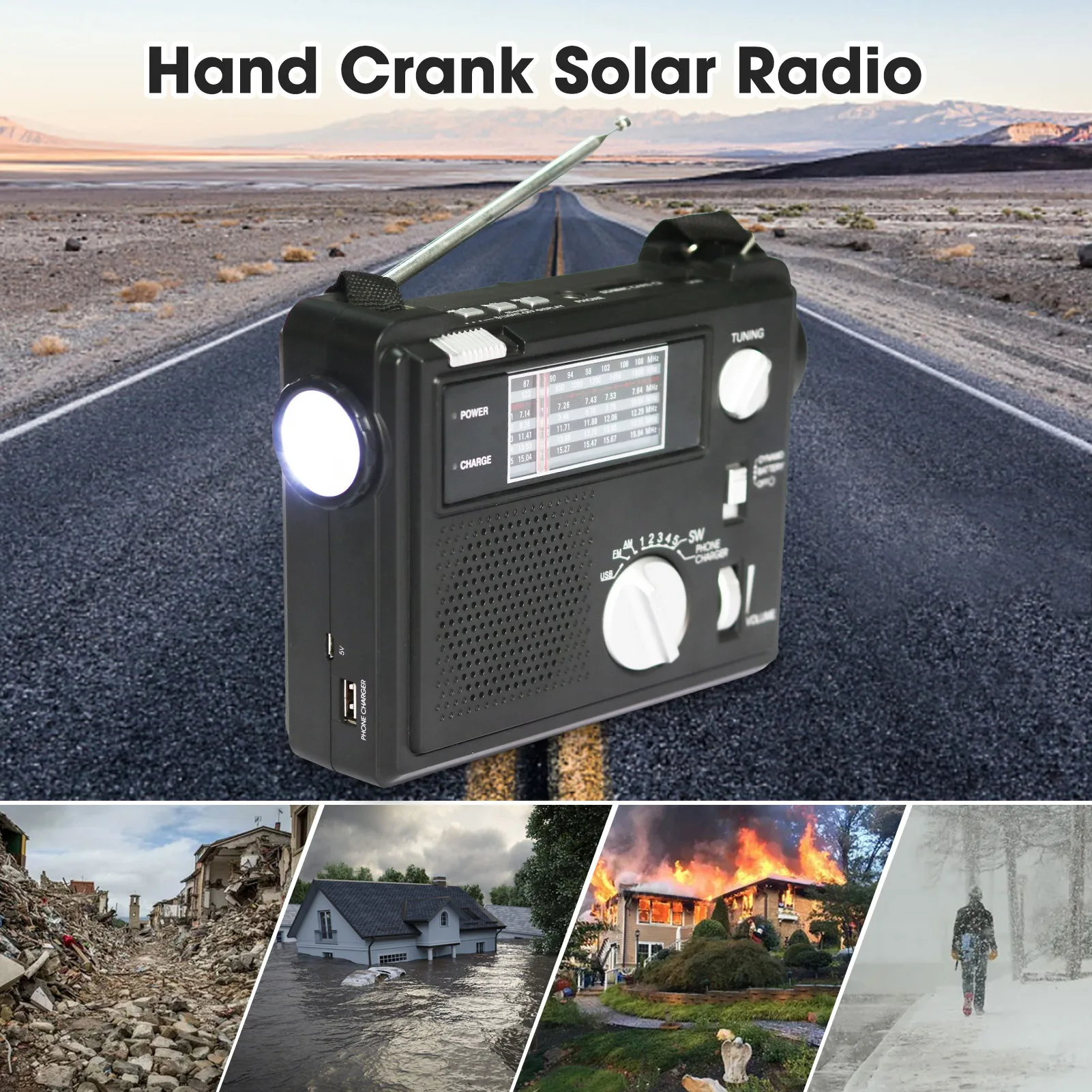 Emergency Radio Portable Emergency Radio Weather Alert Radio With Cellphone Charging Hand Crank & Battery Operated SOS Alarm