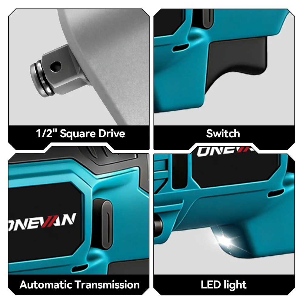 ONEVAN Brushless Electric Ratchet Wrench 1/2'' 1000NM Removal Screw Nut 4800RPM Car Repair Power ToolFor Makita 18V Battery Pin