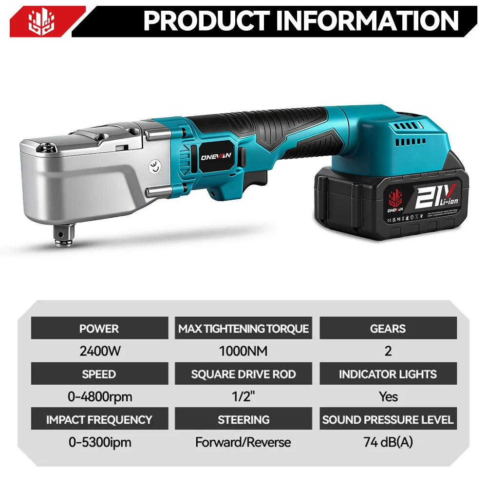 ONEVAN Brushless Electric Ratchet Wrench 1/2'' 1000NM Removal Screw Nut 4800RPM Car Repair Power ToolFor Makita 18V Battery Pin