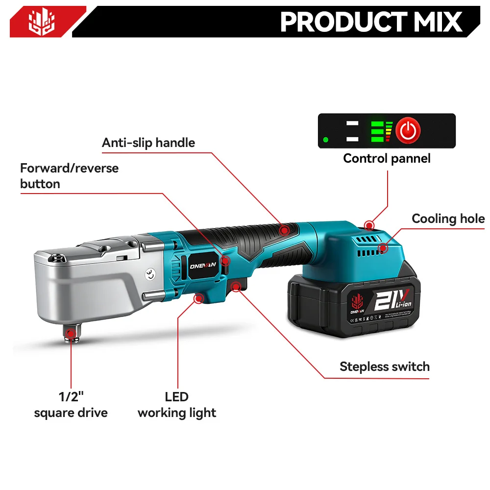 ONEVAN Brushless Electric Ratchet Wrench 1/2'' 1000NM Removal Screw Nut 4800RPM Car Repair Power ToolFor Makita 18V Battery Pin