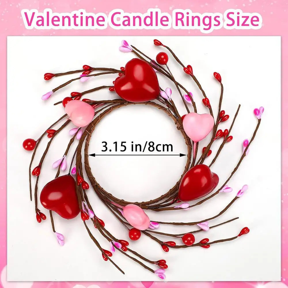 Candle Rings Wreaths Heart Berry Valentine's Day Garland Ornament Wreath Decorative Pillar Candle Rings Holiday Candle Rings For