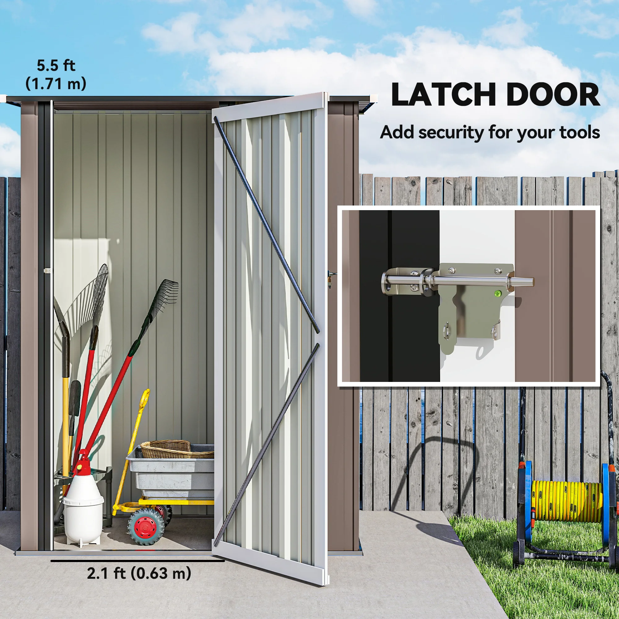 Outdoor Storage Shed Steel Garden Shed W/ Lockable Door for Backyard Brown