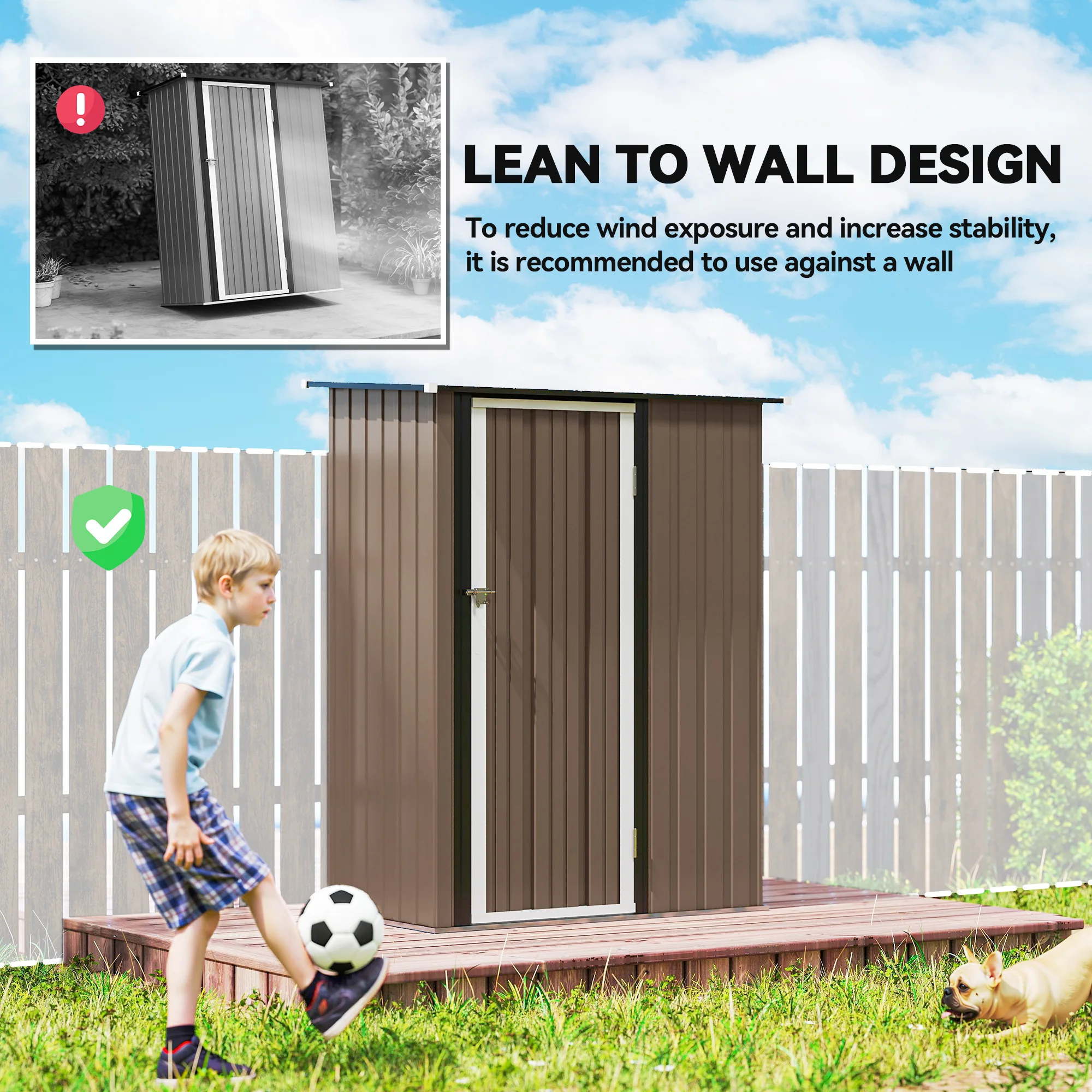 Outdoor Storage Shed Steel Garden Shed W/ Lockable Door for Backyard Brown