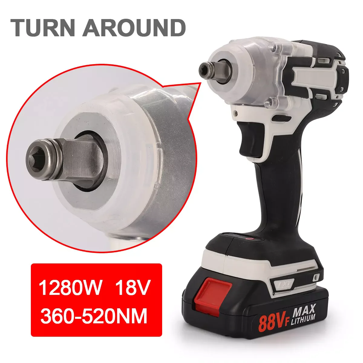 580NM Cordless Electric Impact Wrench 1/2 inch Power Tools Compatible Makita 21V 1/2PCS Battery Wrench with Toolbox Set