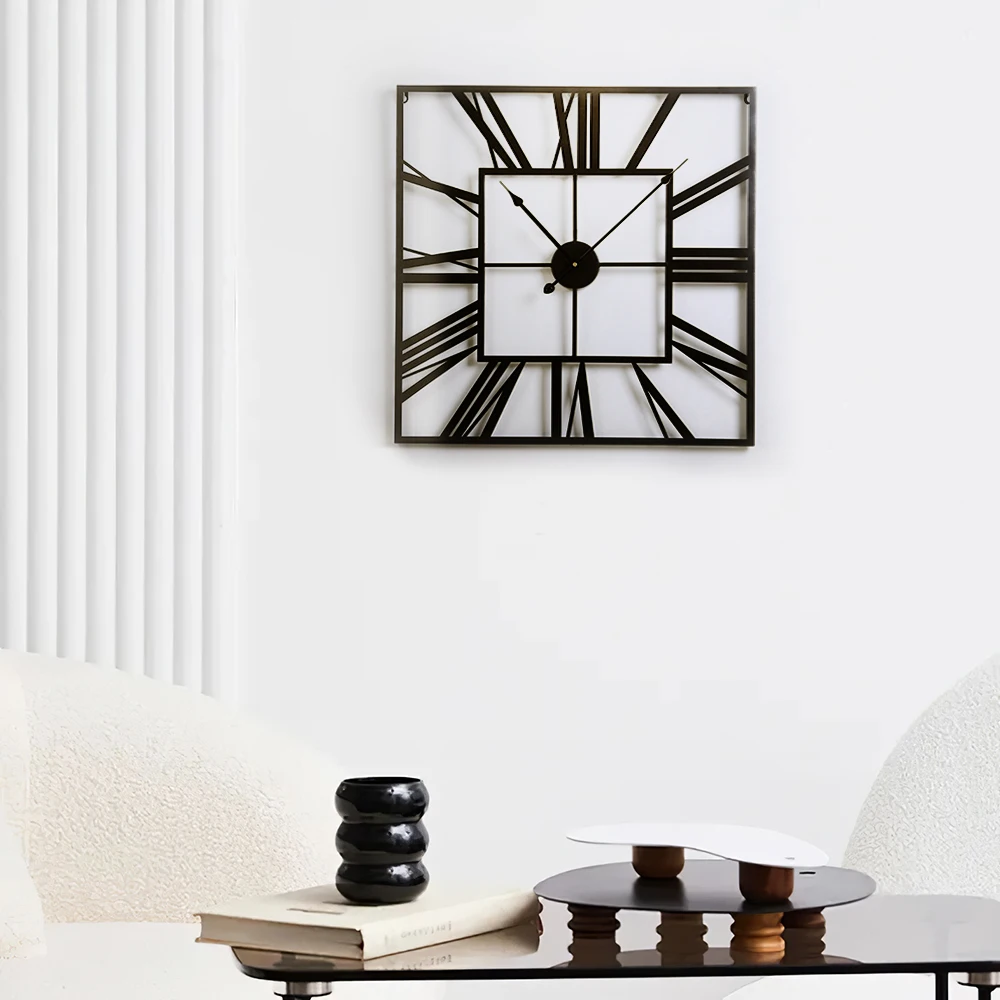 【Lifeideas】Modern 3D Large Wall Clock Roman Numeral Retro Square Decor Silent Clock Nordic Restaurant Living Room Decoration A