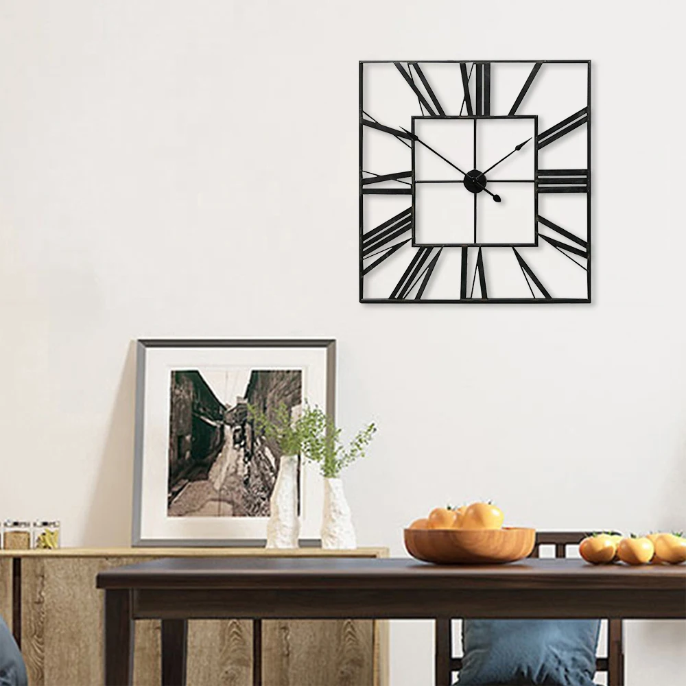 【Lifeideas】Modern 3D Large Wall Clock Roman Numeral Retro Square Decor Silent Clock Nordic Restaurant Living Room Decoration A