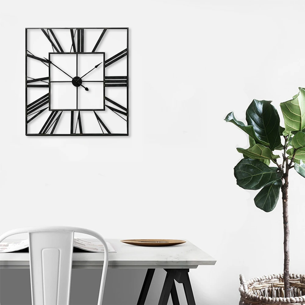 【Lifeideas】Modern 3D Large Wall Clock Roman Numeral Retro Square Decor Silent Clock Nordic Restaurant Living Room Decoration A