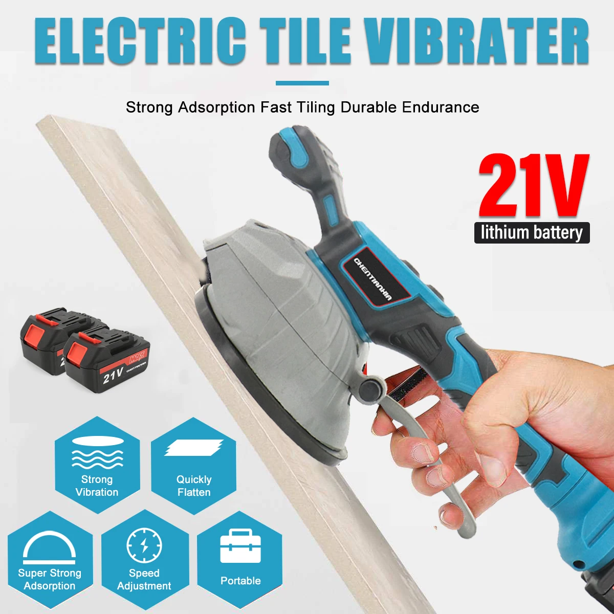 2 Batteries Professional Tile Vibrator Suction Cup Tiling Laying Machine Tools