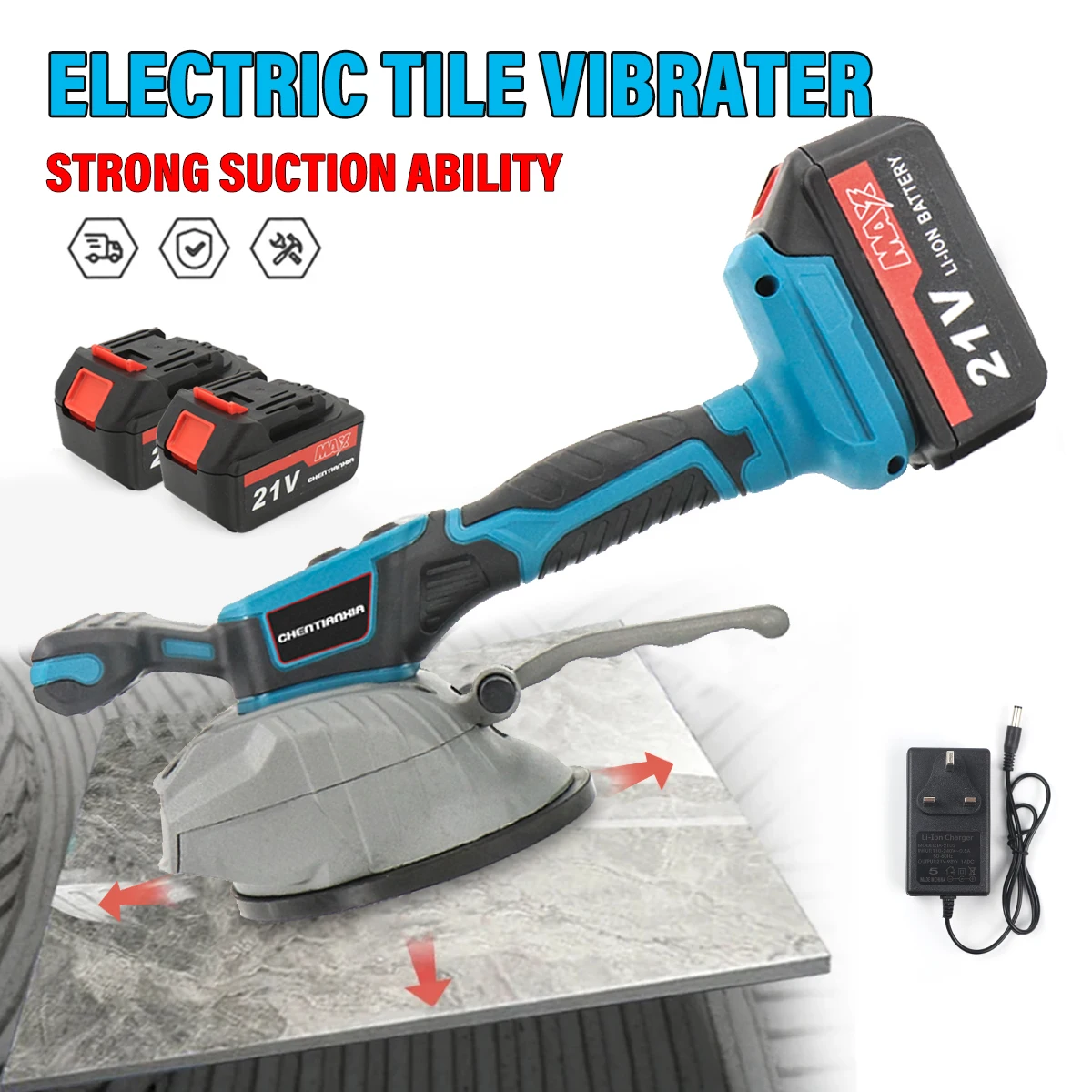 2 Batteries Professional Tile Vibrator Suction Cup Tiling Laying Machine Tools