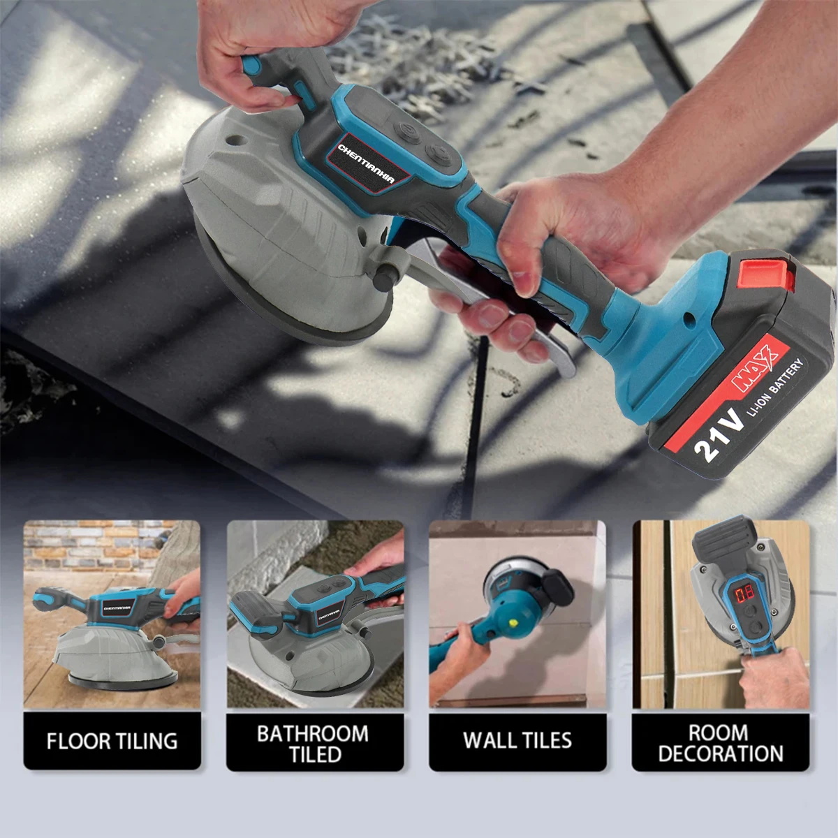 2 Batteries Professional Tile Vibrator Suction Cup Tiling Laying Machine Tools
