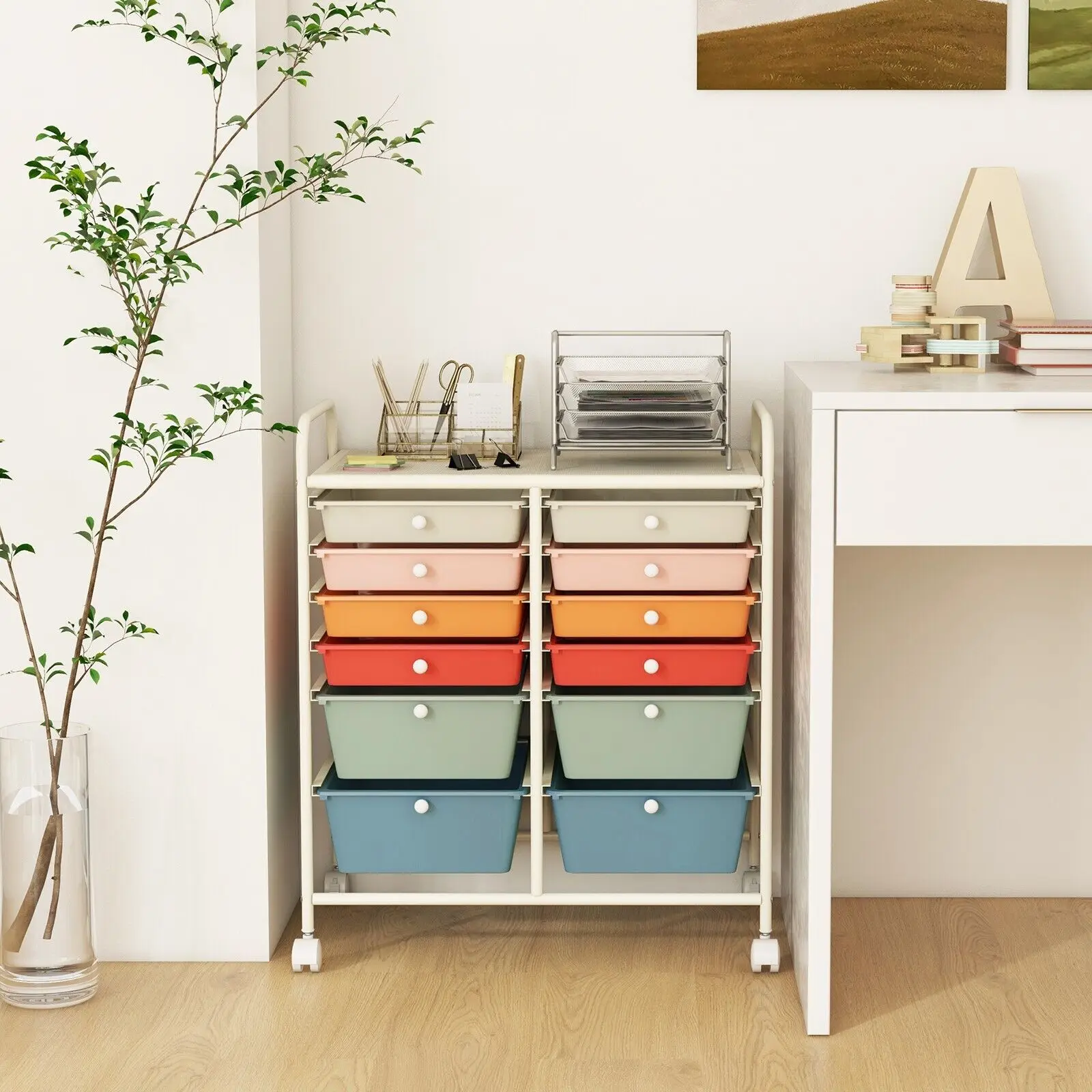 GOFLAME 12 Drawer Rolling Storage Cart Office Lightweight Utility Cart w/Wheels