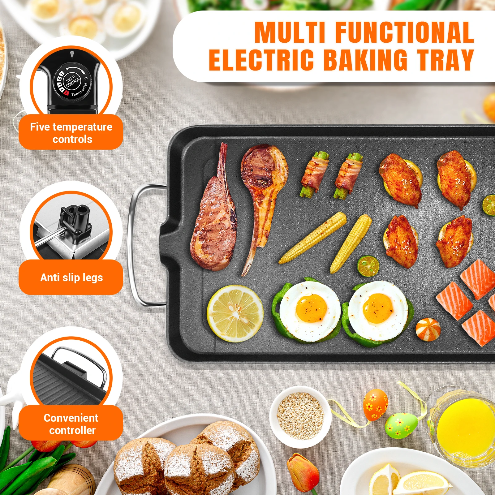 Portable Electric Countertop Grill, Nonstick Iron Grill Plate Extra Smokeless Grill Plate for Party Camping Holiday Cooking