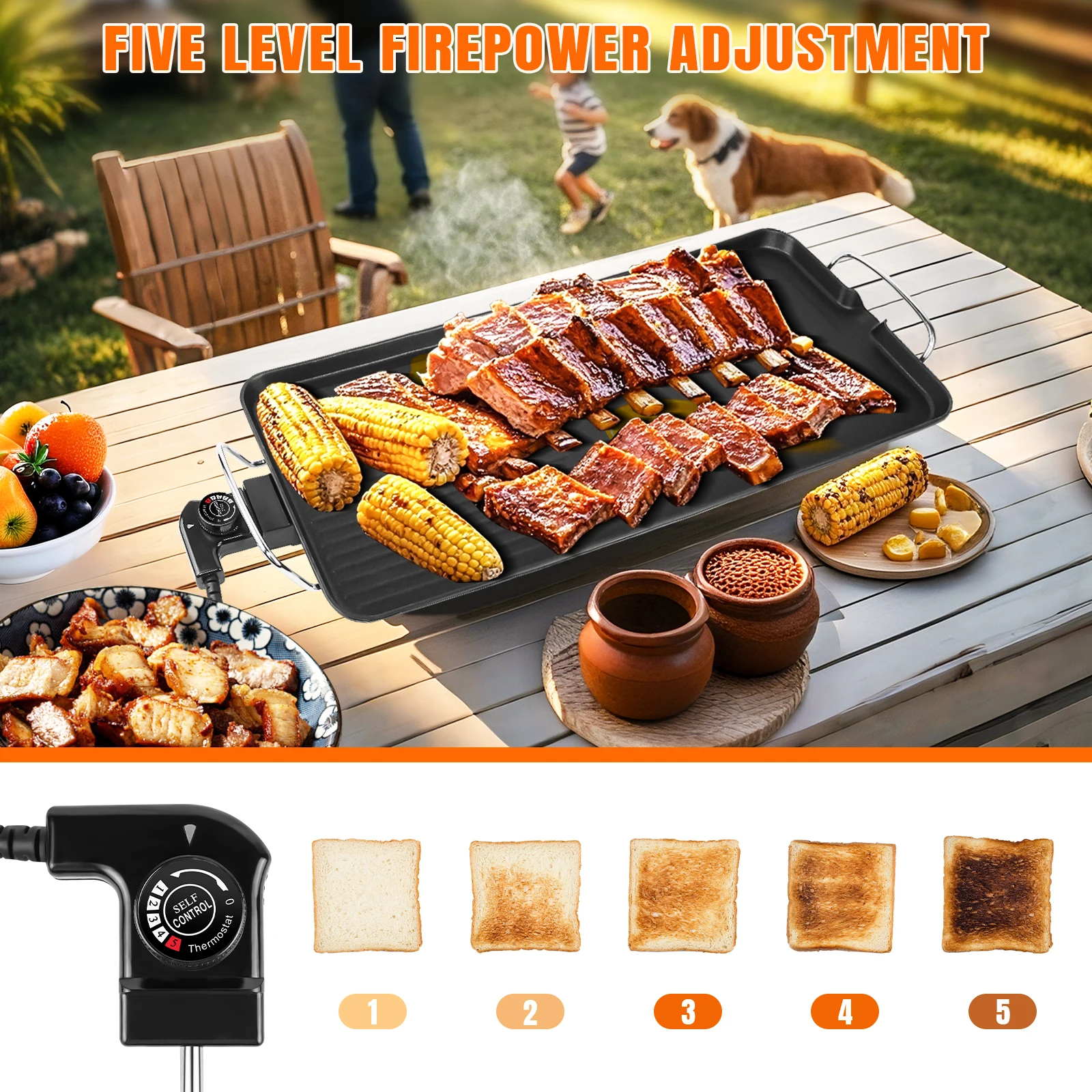 Portable Electric Countertop Grill, Nonstick Iron Grill Plate Extra Smokeless Grill Plate for Party Camping Holiday Cooking