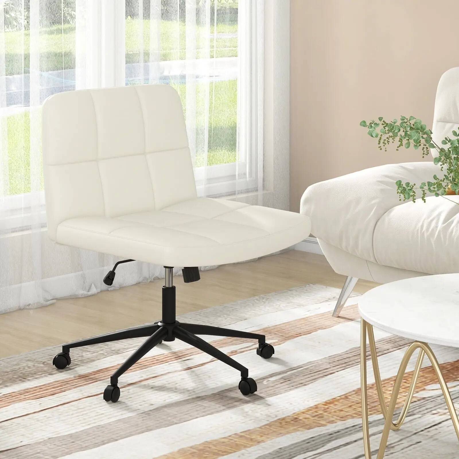 GOFLAME Criss Cross Chair PU Leather Upholstered Cross-legged Office Chair