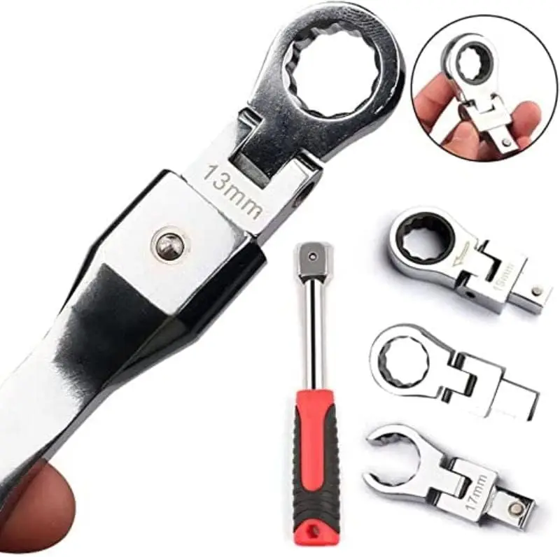8mm-19mm Metric Replaceable Diameter One-Way Ratchet Heads, 20 Piece Flex Head Ratchet Wrench Set, Combination Ended Spanner Kit