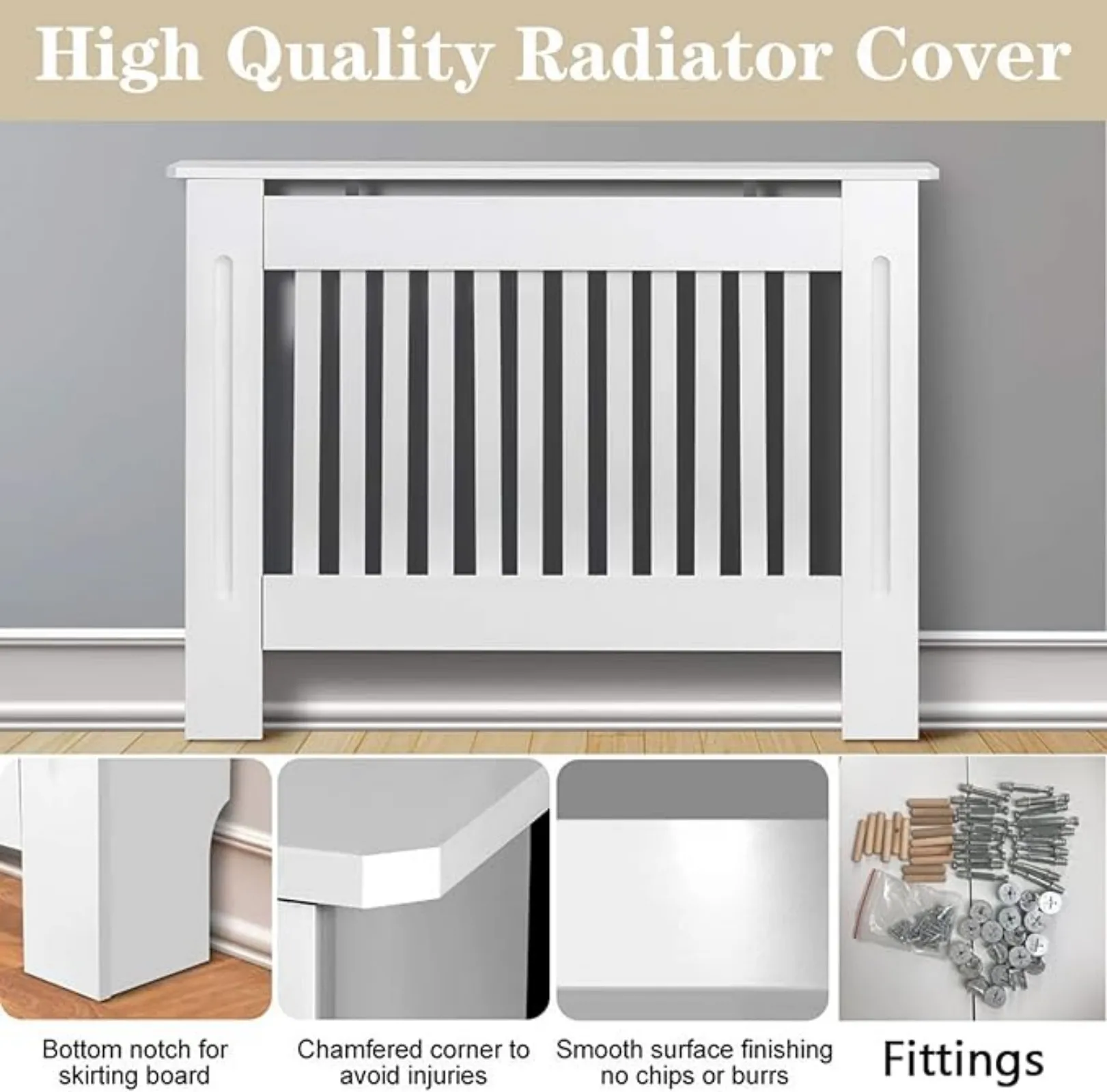 BRIEFNESS Radiator Cover White Painted MDF Cabinet Heater Cover Mounted on Wooden For Living Room Hallway Heater Cover Decoration