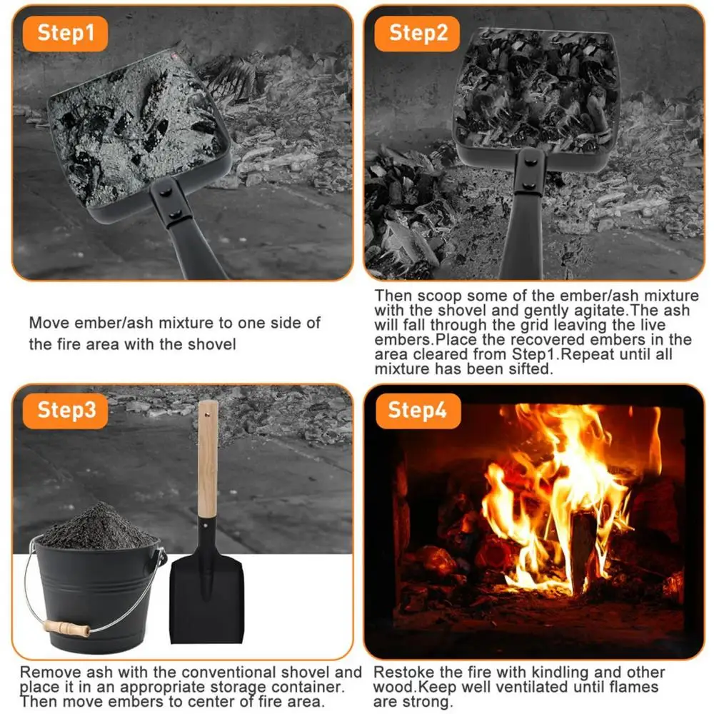 Metal Fireplace Ash Hollow Out Wood Stove Ash Sifter Charcoal Shovel Fireplace Tools Iron Coal Shovel for Wood Stove