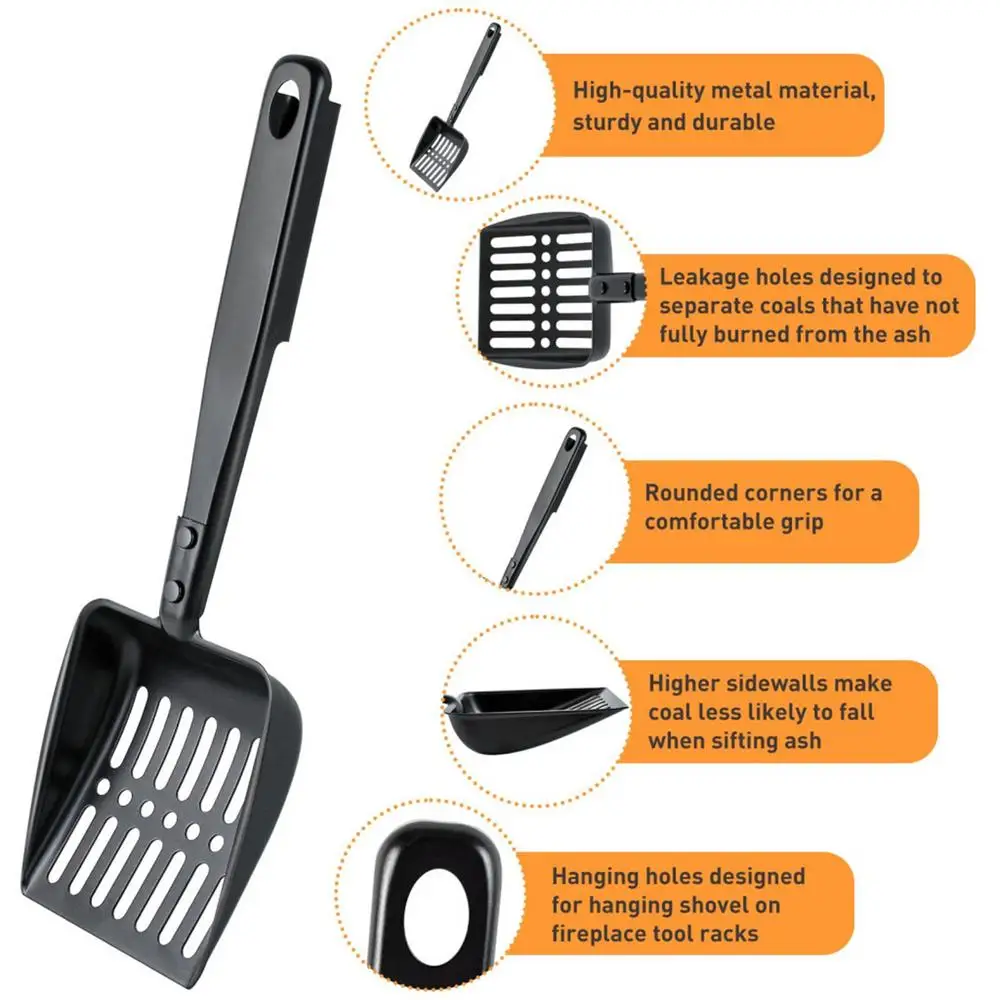 Metal Fireplace Ash Hollow Out Wood Stove Ash Sifter Charcoal Shovel Fireplace Tools Iron Coal Shovel for Wood Stove
