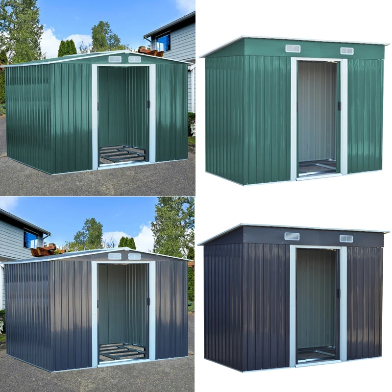 Large Heavy-Duty Metal Garden Tool Storage Shed, Weatherproof Steel Construction, Rust/UV/Water-Resistant, Foundation Included