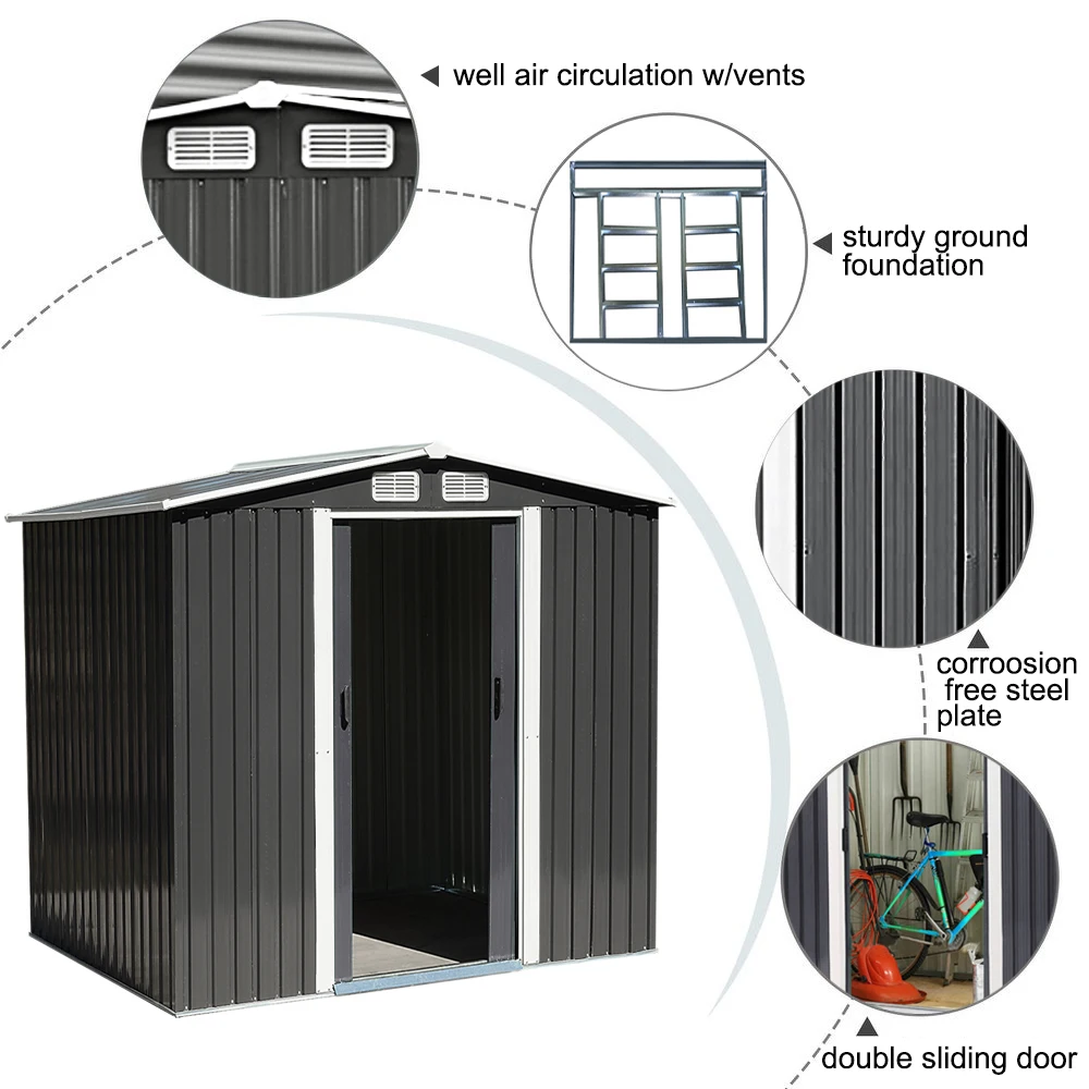 Large Heavy-Duty Metal Garden Tool Storage Shed, Weatherproof Steel Construction, Rust/UV/Water-Resistant, Foundation Included