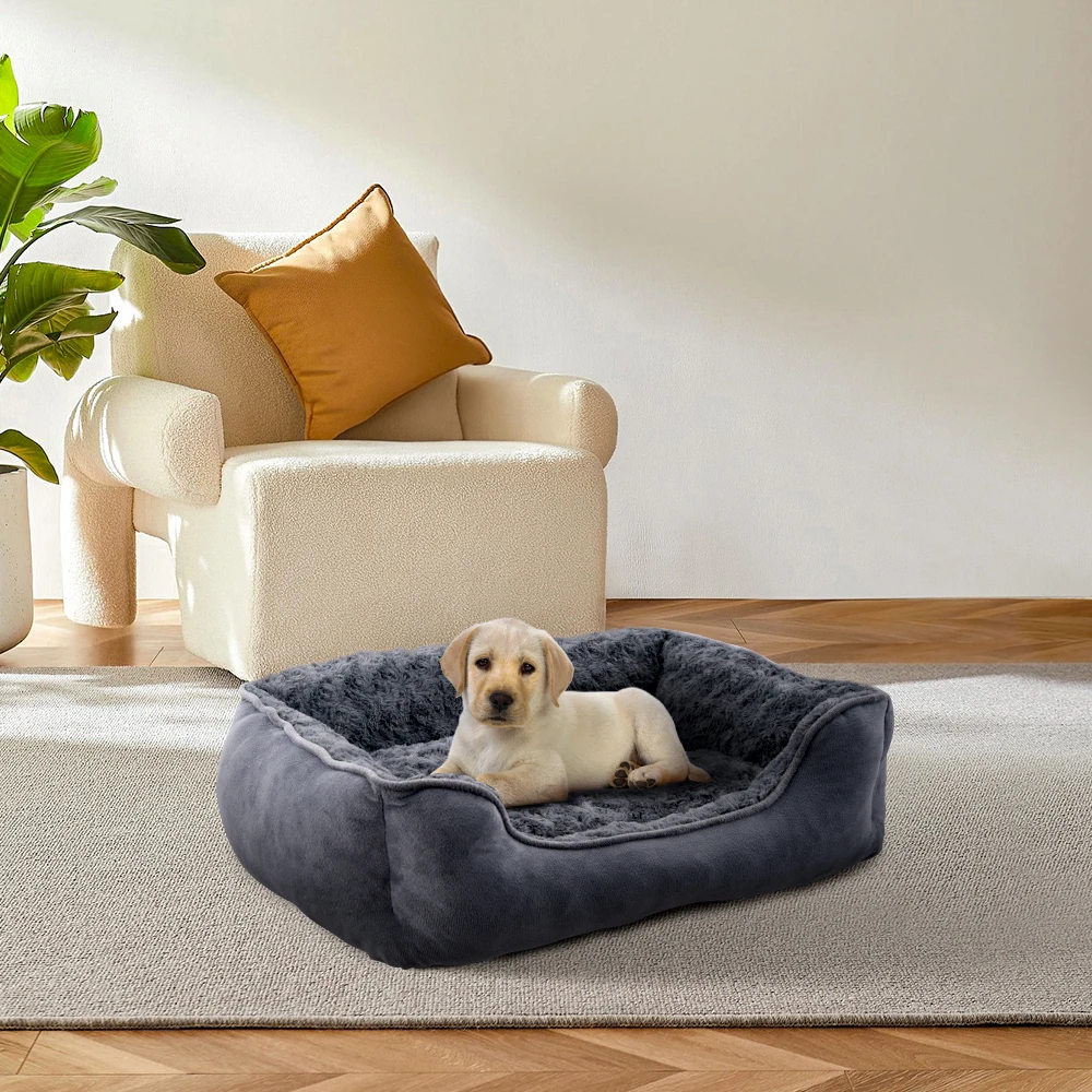 Livingandhome Soft Grey Pet Sleeping Bed for Small Medium Large Removable Dogs Puppy Bed Pet Supplies