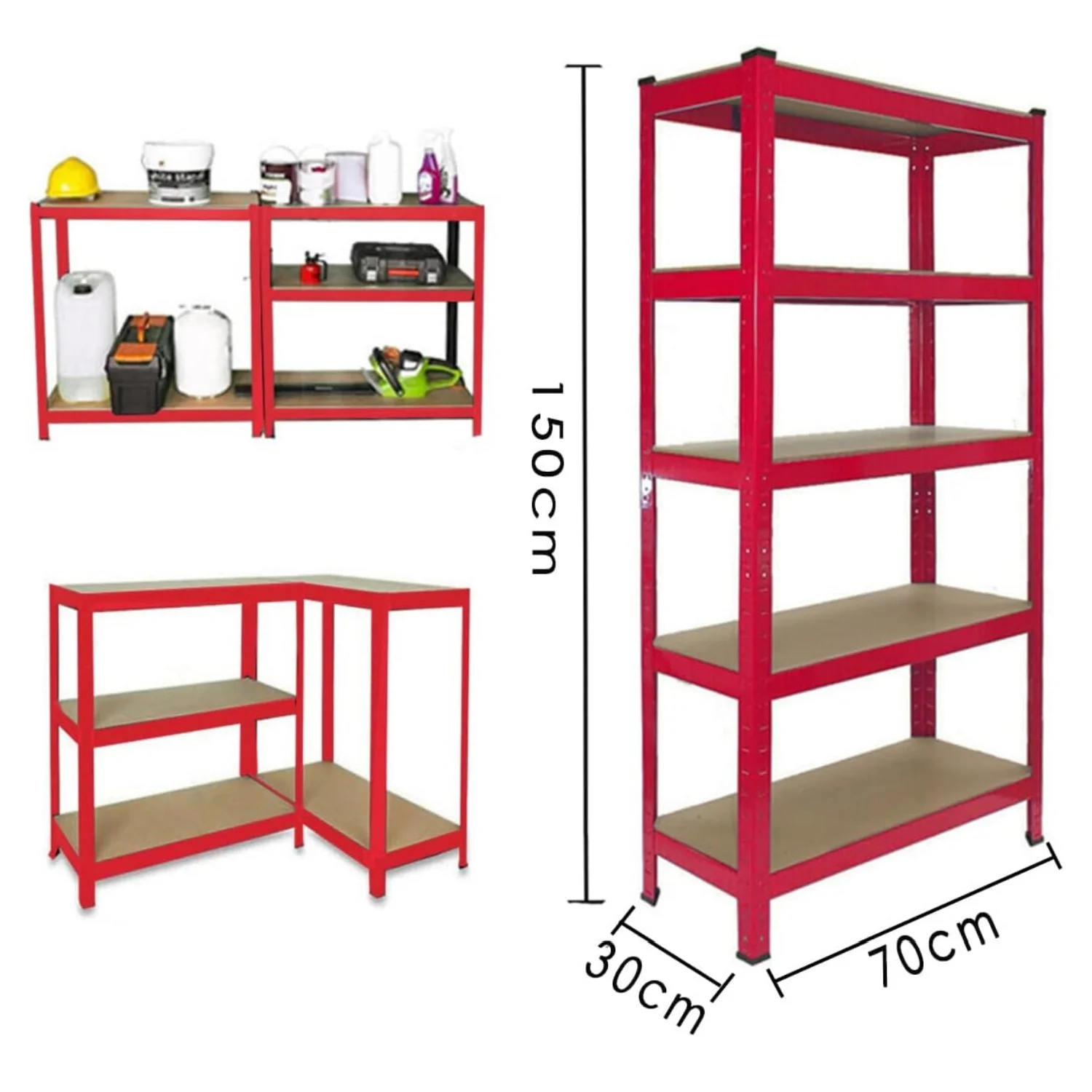 BRIEFNESS Multi-Purpose Organiser Garage Shelving Unit Boltless Assembly Red 5 Tier Storage Rack Weighing Capacity 875kg