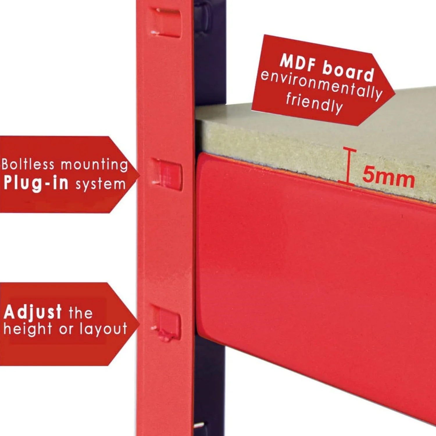 BRIEFNESS Multi-Purpose Organiser Garage Shelving Unit Boltless Assembly Red 5 Tier Storage Rack Weighing Capacity 875kg