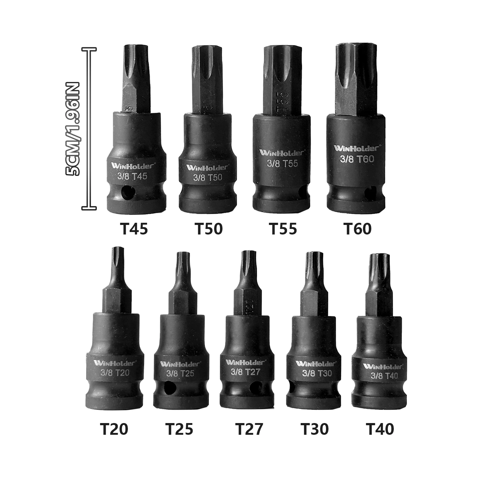 WinHolder 9PCS IMPACT TORX Star BIT Sockets Set 3/8" T20 T25 T27 T30 T40 T45 T50 T55 T60 For Most Auto Industrial Application
