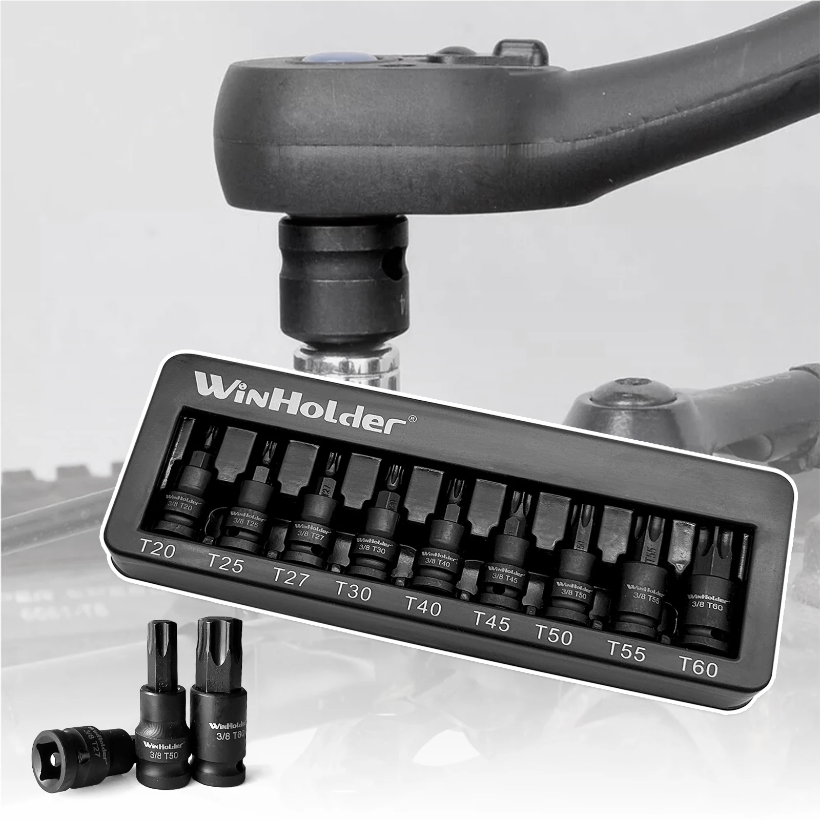 WinHolder 9PCS IMPACT TORX Star BIT Sockets Set 3/8" T20 T25 T27 T30 T40 T45 T50 T55 T60 For Most Auto Industrial Application