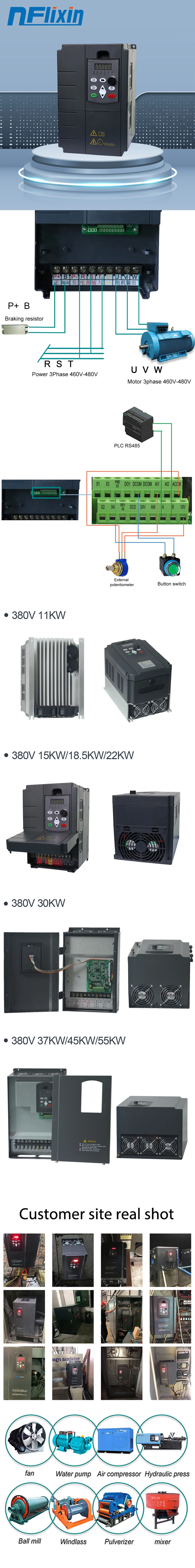 NFlixin VFD 37kw/45kw/55kw 3Ph 380V Output Frequency Converter Variable Frequency Drive