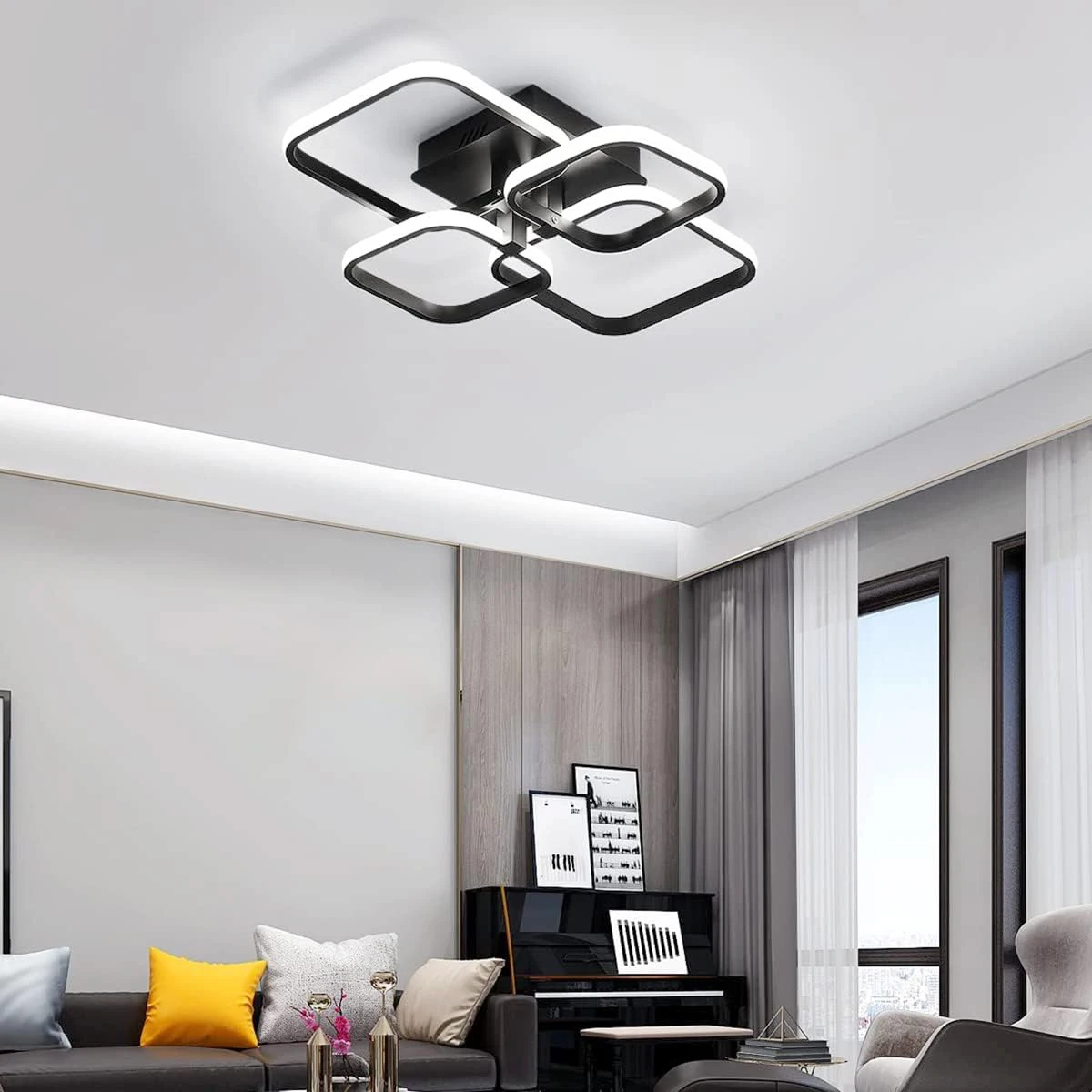 Modern Square Led Ceiling Light 60W Metal Acrylic Interior Light for Bedroom Study Room, Dining Room, Kitchen, Cold White Light
