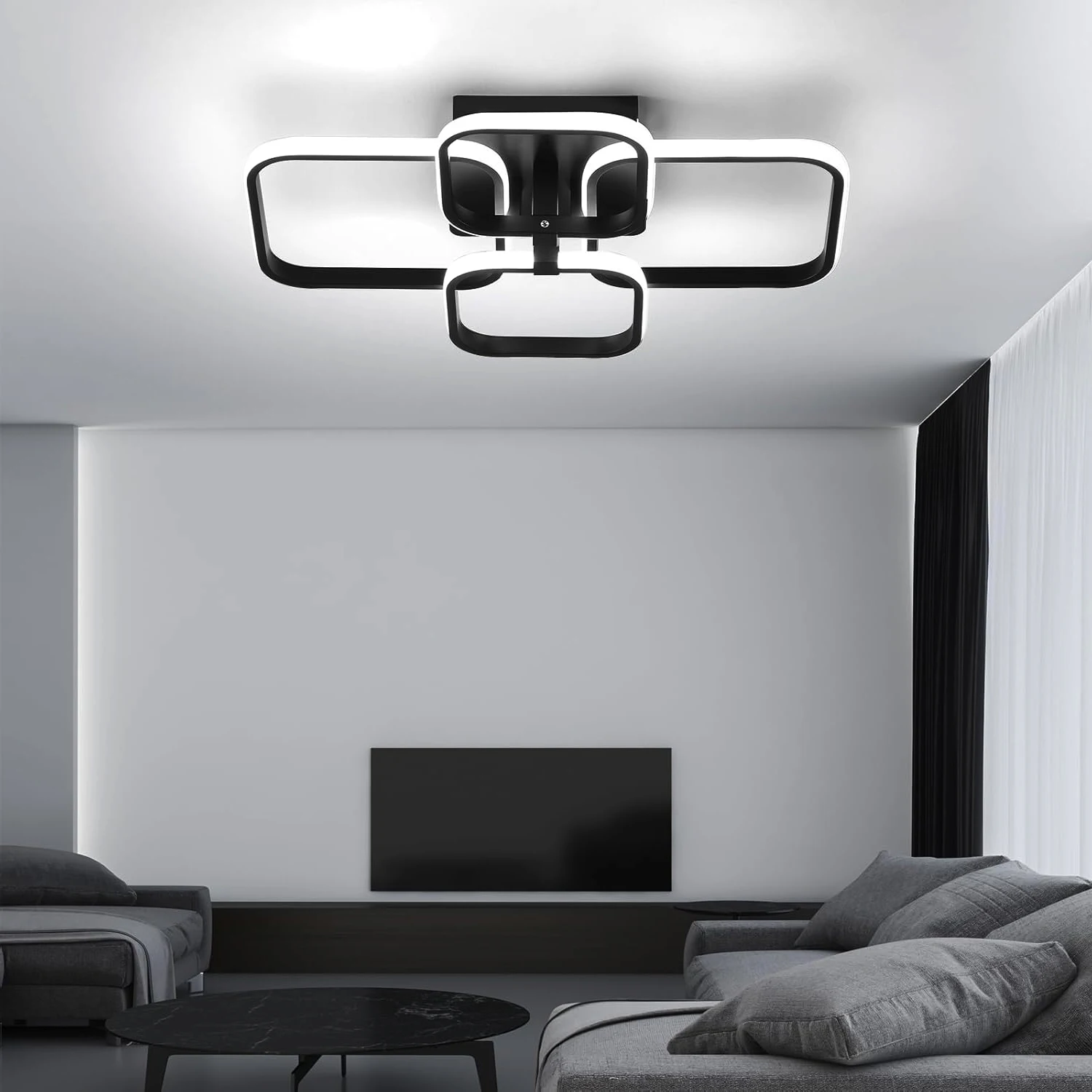 Modern Square Led Ceiling Light 60W Metal Acrylic Interior Light for Bedroom Study Room, Dining Room, Kitchen, Cold White Light