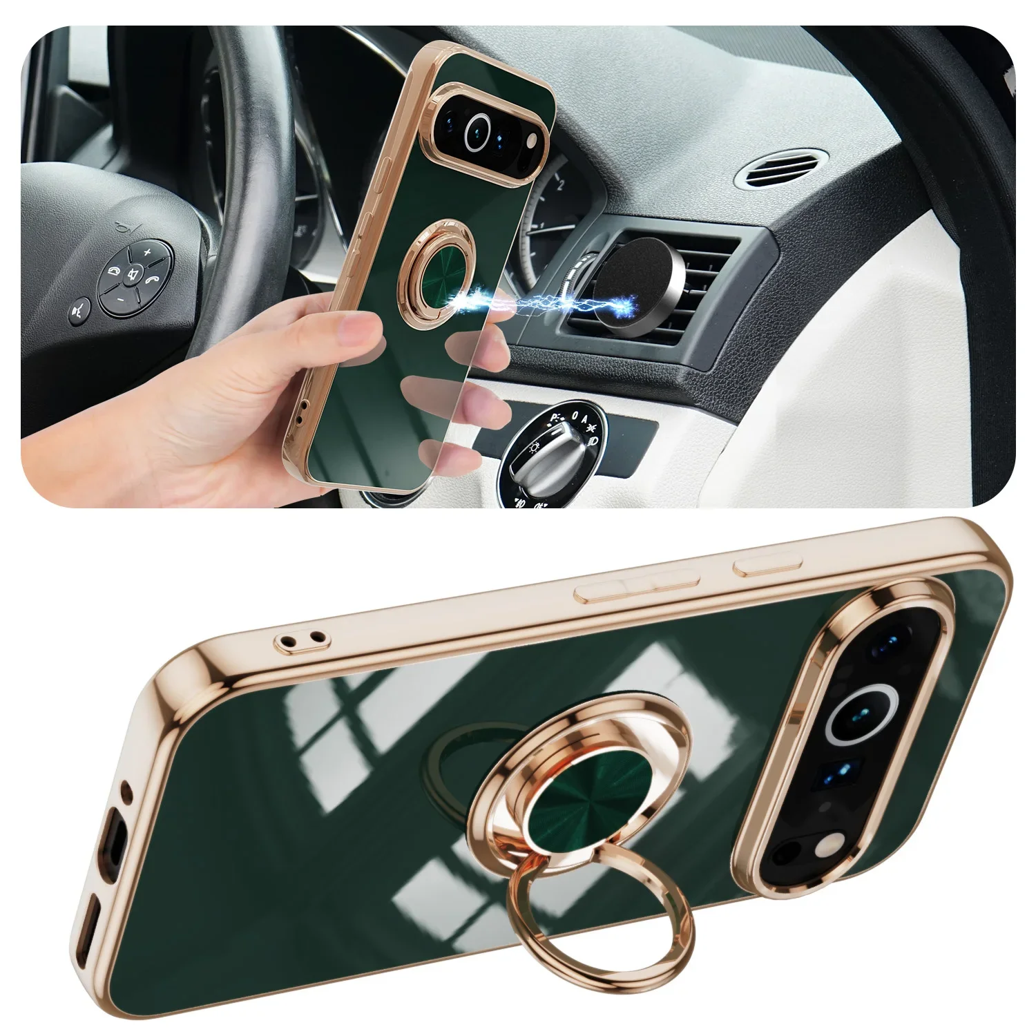 Flexbile Shockproof Plating Ring Holder Phone Case For Google Pixel 9 Pro XL 8A 8 Pro Cover Stand Back Shell Capa Funda Coque