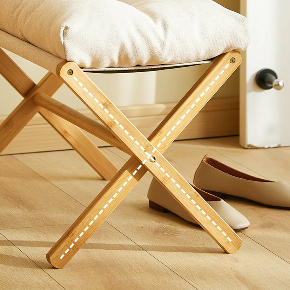 Folding Ottoman Sofa Upholstered Footstool Bamboo Leg Seat Furniture Stool