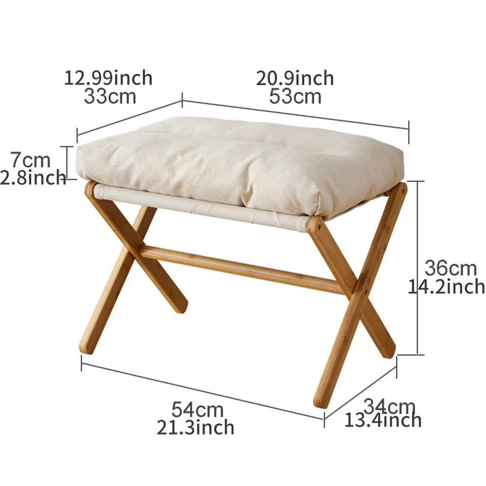 Folding Ottoman Sofa Upholstered Footstool Bamboo Leg Seat Furniture Stool