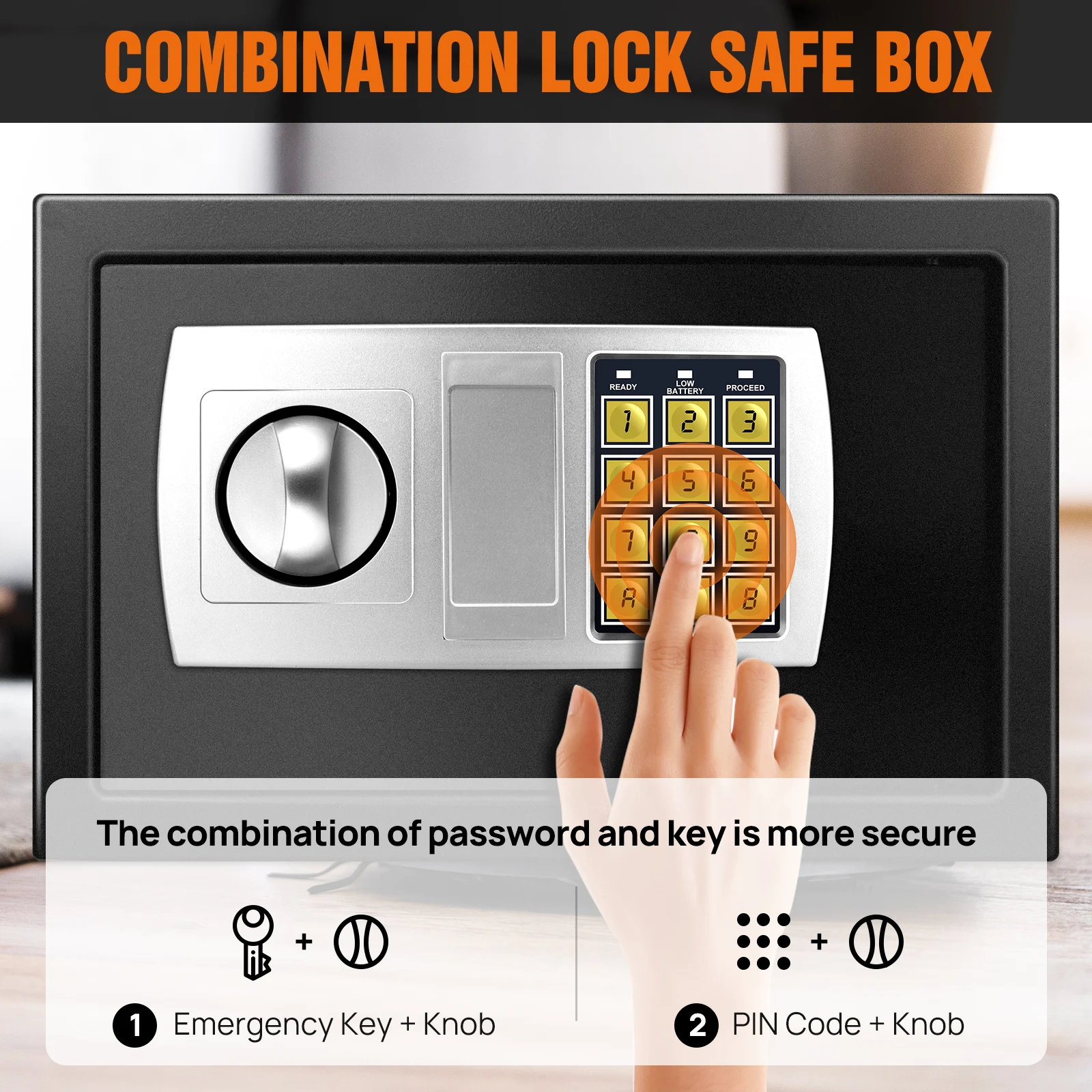 Digital Display Steel Security Safe Box, Electronic Code & Key Dual Lock, Large Home Office Money Cash Cabinet with 4.6L/8.5L/16L Sizes – Black