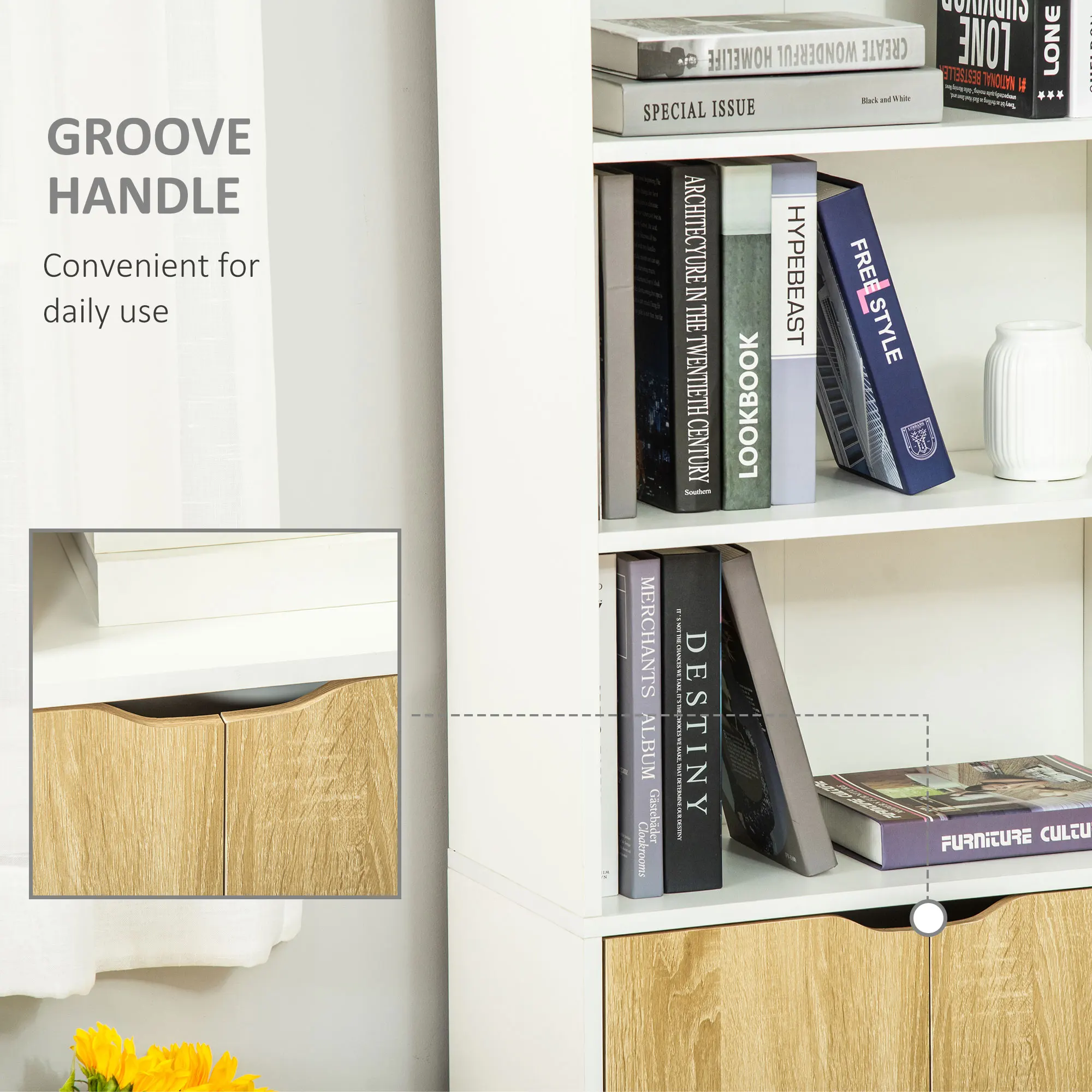 HOMCOM 2 Door 4 Shelves Bookcase Wooden Storage Cabinet Display Unit White Oak