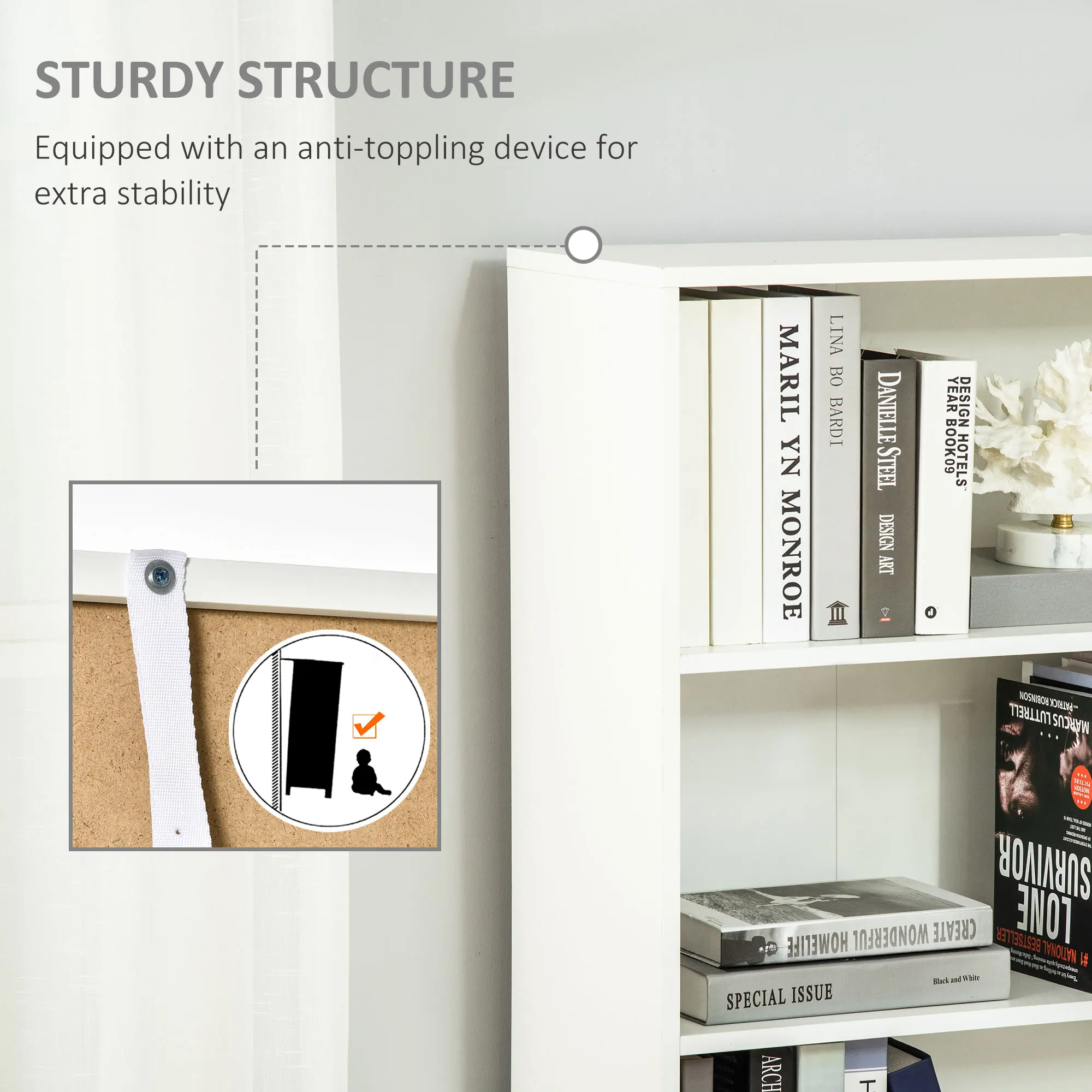 HOMCOM 2 Door 4 Shelves Bookcase Wooden Storage Cabinet Display Unit White Oak