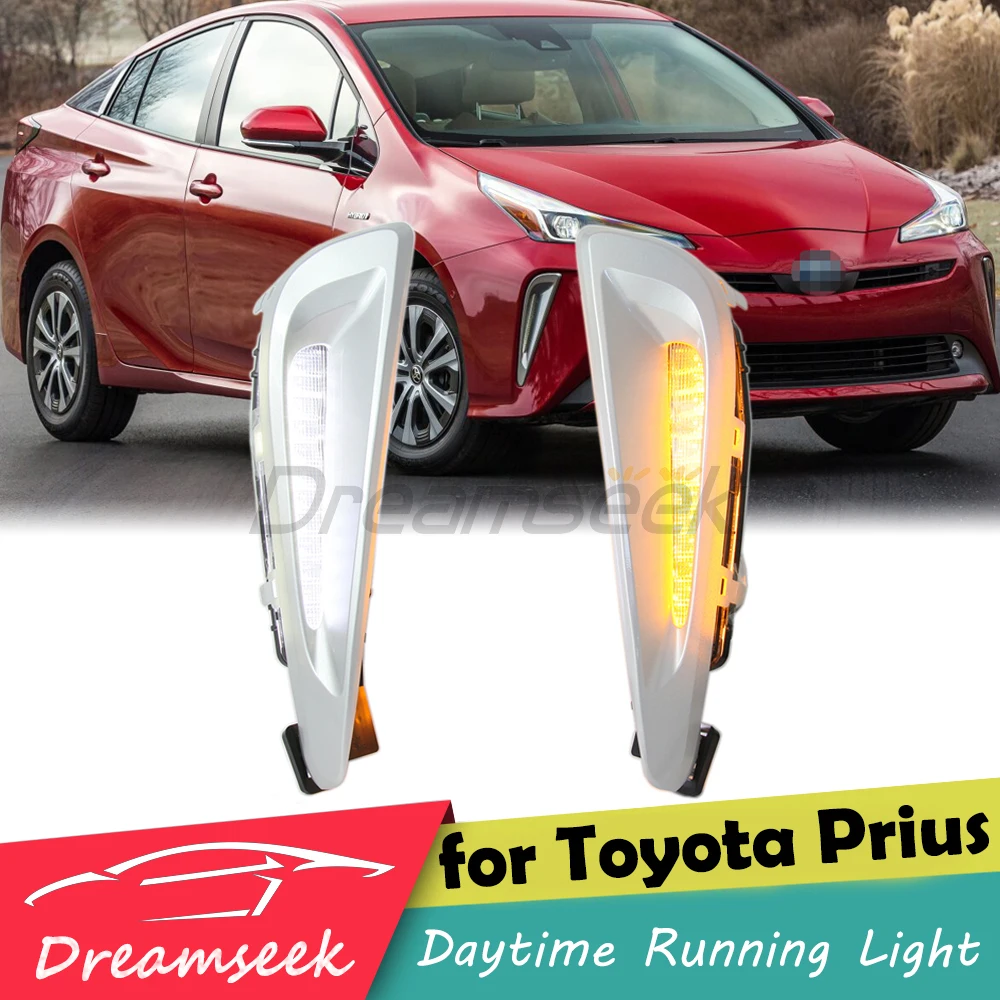 LED DRL Daytime Running Light for Toyota Prius XW50 2019-2022 Car Fog Light Dynamic Turn Signal Lamp Bezel Wires Front Driving
