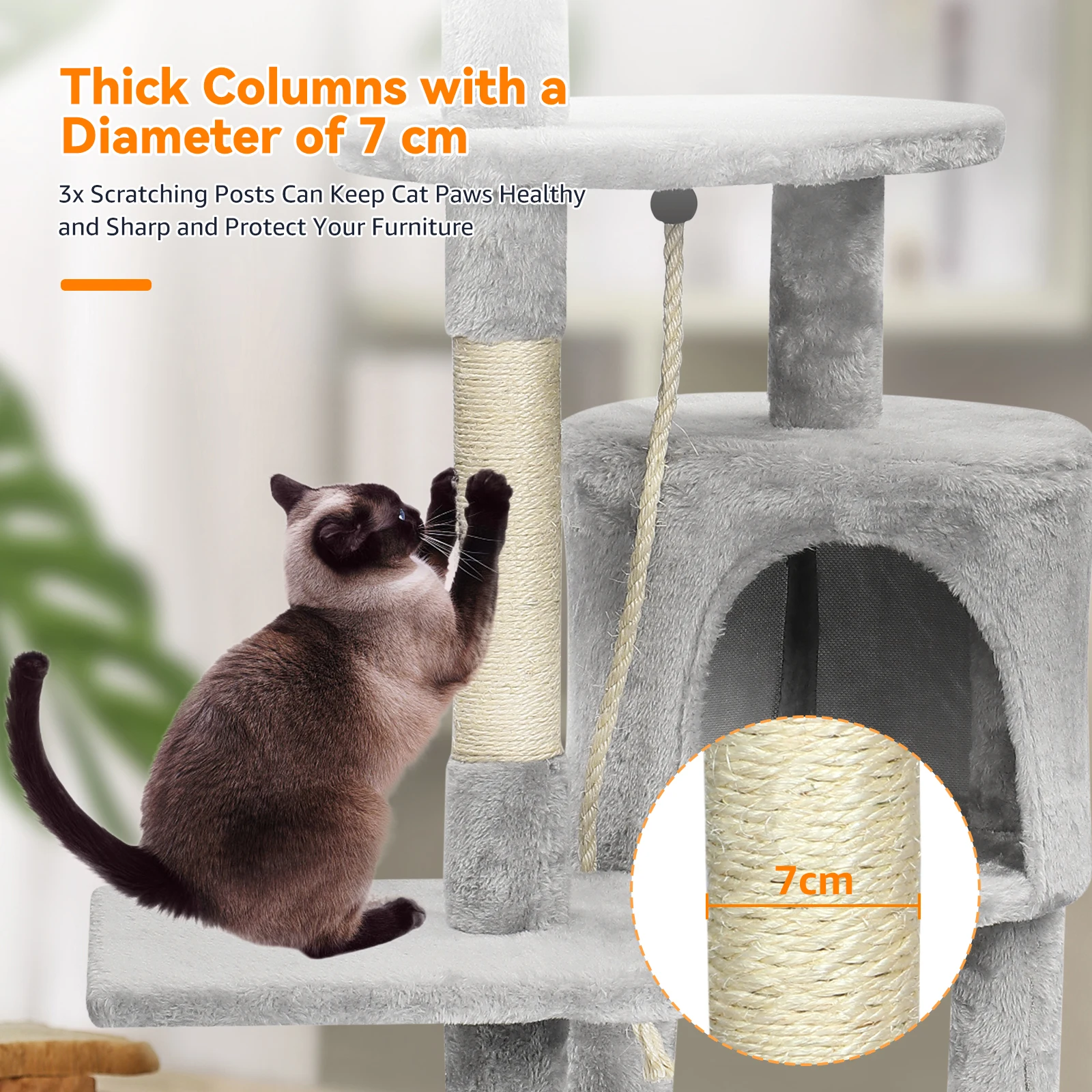 Passerscat Cat Tree Cat Tower With Toy For Indoor Cats Multi-Level With Scratching Posts Cat House Cozy Condo Padded Top Perches