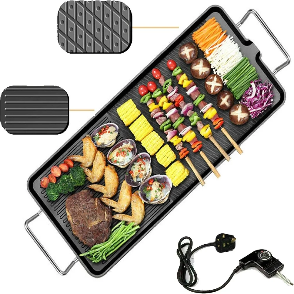 1500W Large Electric Health Food Grill Teppanyaki Grill with 5 Temperature Control for Kitchen Dinner Party Camping 73*28*8CM