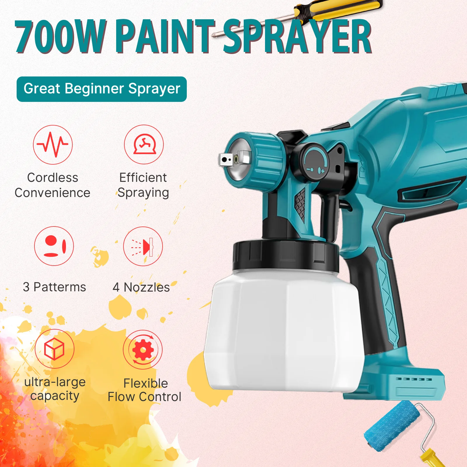 Cordless Electric Paint Spray Gun Portable Sprayer Replacement for  Makita Battery Pin 18V&1000ML