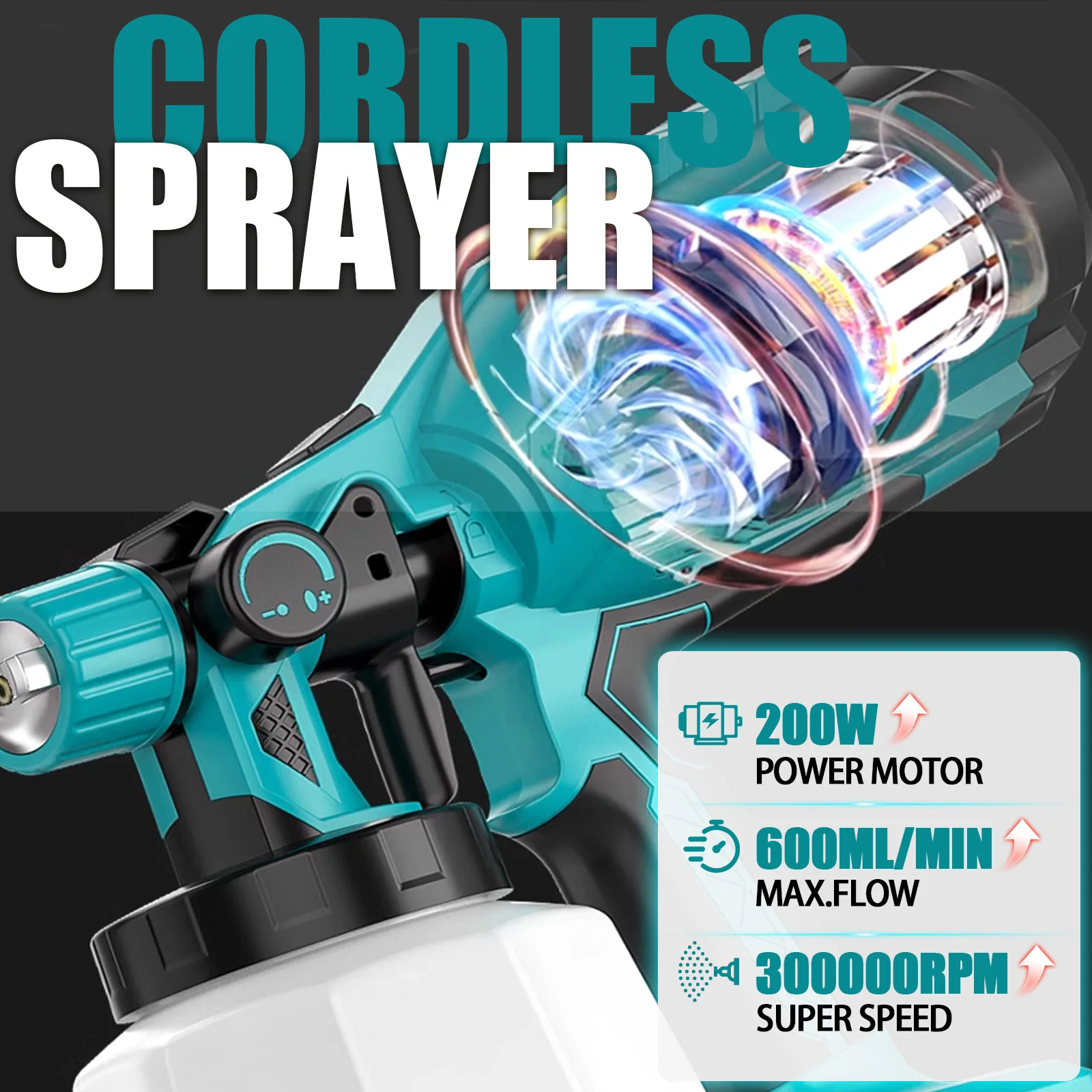 Cordless Electric Paint Spray Gun Portable Sprayer Replacement for  Makita Battery Pin 18V&1000ML