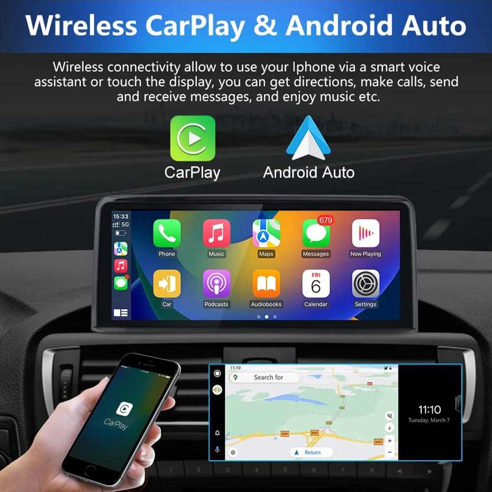 Bonroad Wireless CarPlay Android Auto For BMW 3 5 Series E60 E61 E62 E63 E90 E91 E92 Car Radio Multimedia Player Stereo GPS WIFI
