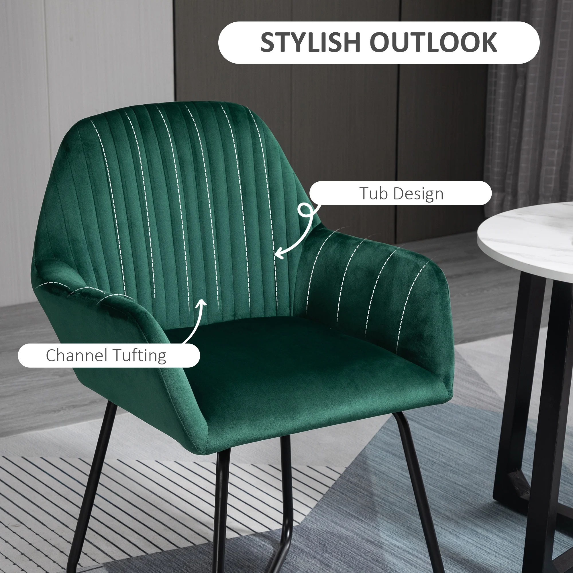 HOMCOM Modern Accent Chair Velvet-Feel Upholstered Lounge Armchair