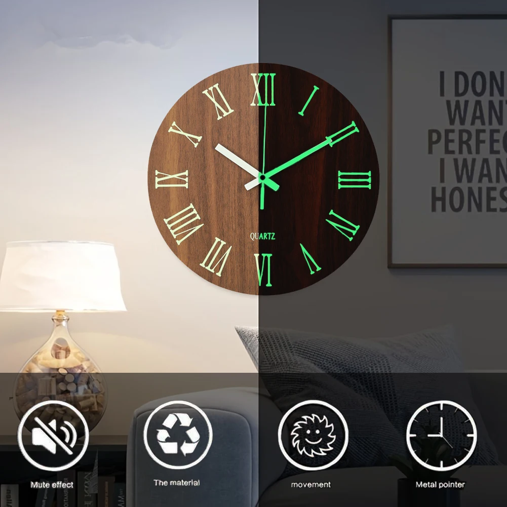 Voltsify Modern Luminous Wood Silent Wall Clock